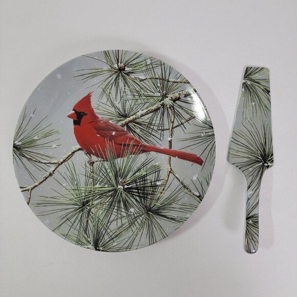 Hautman Brothers Collection Winter Snowfall Cardinal Plate & Server 2003 HTF set - Picture 2 of 9